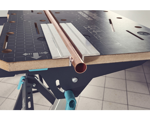 Wolfcraft Master 750 Werkbank mit Kupferrohr zur Rohrbearbeitung