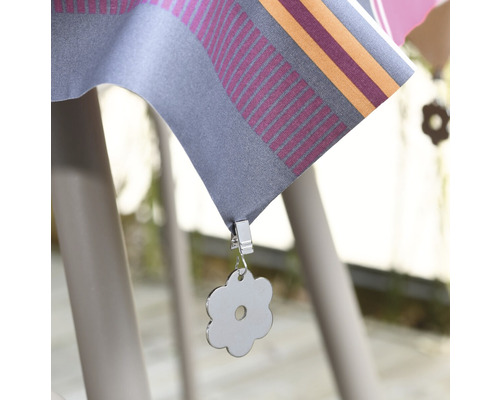Tischdecke mit Tischdeckenbeschwerer in Blumenform