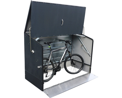 Geöffnete Fahrradbox mit Mountainbike