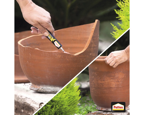 Reparatur eines zerbrochenen Blumentopfs mit Pattex Kleber