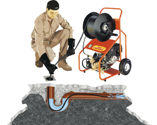 Rohrreinigungsgerät im Einsatz zur Beseitigung von Verstopfungen in Rohren