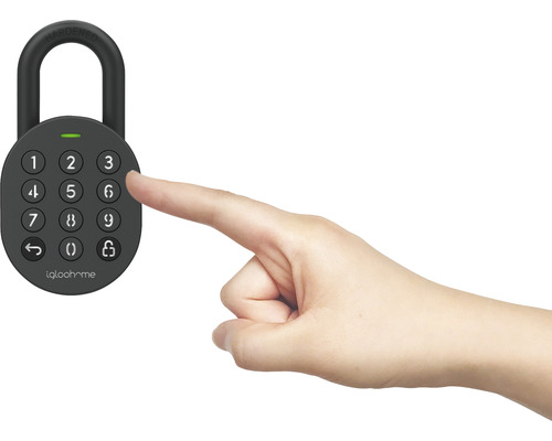 Vorhängeschloss mit Zahlencode und Fingerabdrucksensor in Bedienung