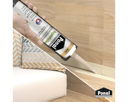 Auftragen von Ponal Fugenfüller Parkett und Laminat an einer Wand