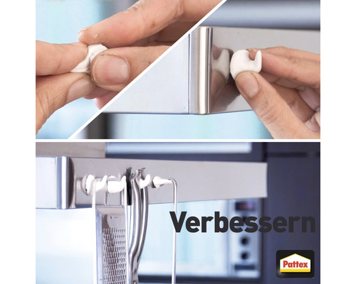 Anwendung von Montage-Knete zum Aufhängen von Küchenutensilien