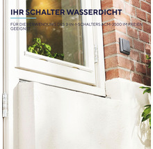 Wasserfester Schalter ACM 3500 für den Aussenbereich an einer Hauswand.