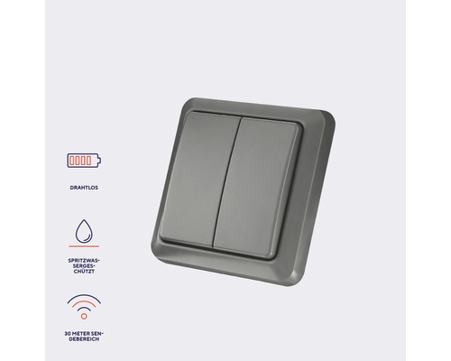 Doppelschalter für den Innenbereich, kabellos und spritzwassergeschützt