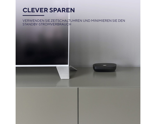 Szene mit einem Fernsehgerät, einem Fernsehschrank und einer Zeitschaltuhr zur Reduzierung des Standby-Stromverbrauchs