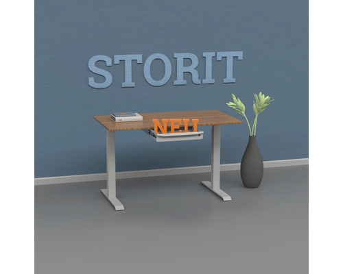 Schreibtisch mit höhenverstellbarem Gestell und Schublade