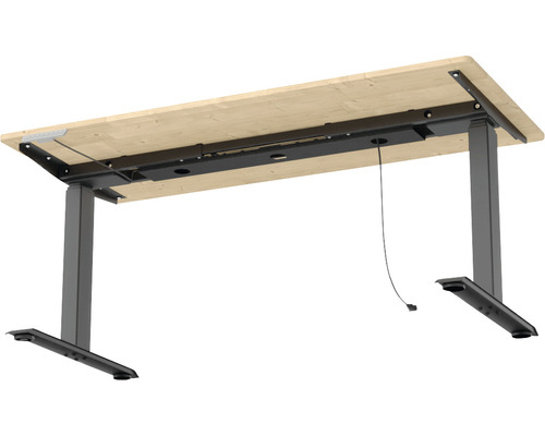 Höhenverstellbarer Schreibtisch mit Tischplatte aus Holz und Gestell aus Metall