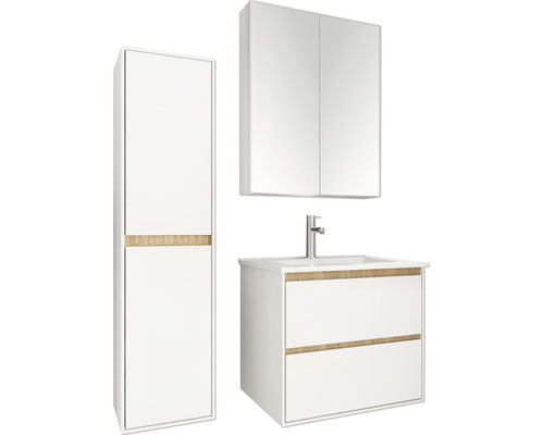 Badezimmer-Set mit Waschtischunterschrank, Spiegelschrank und Hochschrank