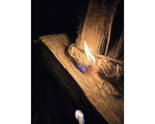 Brennholz mit Flamme als Anzündhilfe
