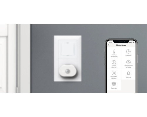 Bewegungssensor an der Wand mit Smartphone App.