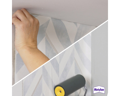 Anbringen einer gemusterten Tapete mit einer Tapezierrolle