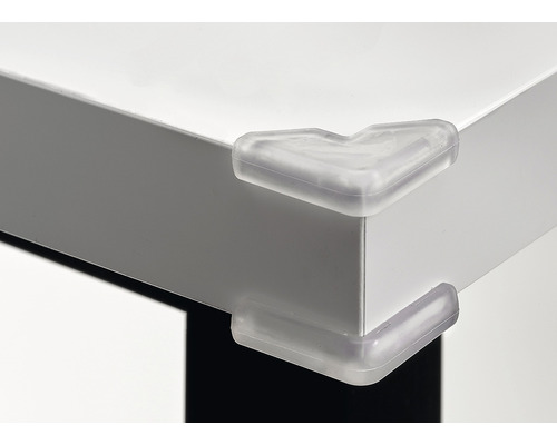 Tischkante mit transparentem Eckenschutz