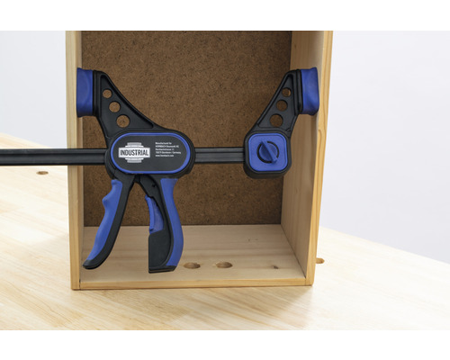 Eine INDUSTRIAL Hebelzwinge fixiert ein Werkstück.