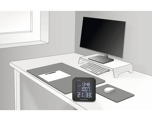 Arbeitsplatz mit Lasliner Air Monitor CO2 zur Messung der Luftqualität