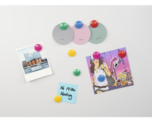 Verschiedene Magnete an einer Magnetwand