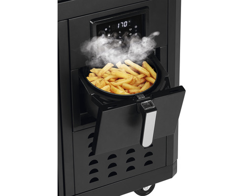 Fritteuse mit Pommes Frites und Dampf