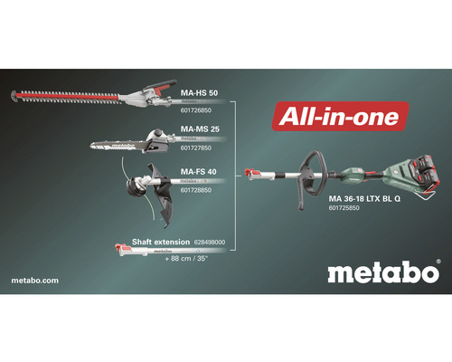Metabo All-in-One Akku-Multitool mit Heckenschere, Kettensäge, Motorsense und Schaftverlängerung