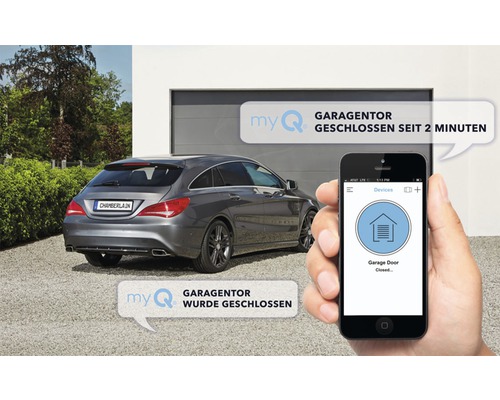 Smartphone app for controlling a garage door with a car in front of the garage