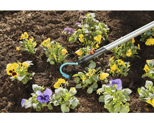 Garten mit Veilchen und Gardena Unkrautzupfer