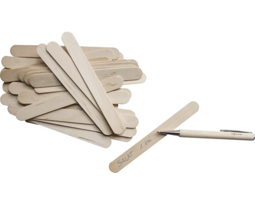 Holzspatel und Stift zum Beschriften