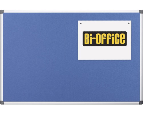 Blaue Pinnwand mit Aluminiumrahmen und Bi-Office Logo