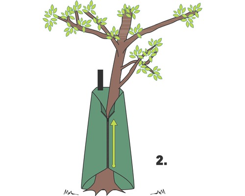 Illustration einer Baumpflanztasche mit Reißverschluss und Pfeil