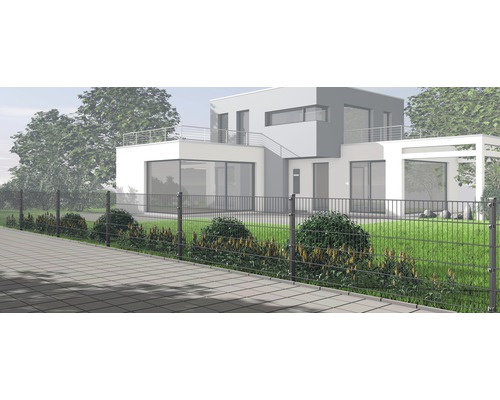 Doppelstabmattenzaun vor einem modernen Wohnhaus