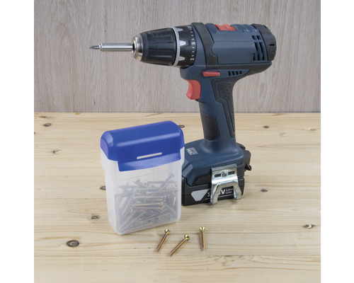 Akkuschrauber mit Schrauben und Schraubenbox