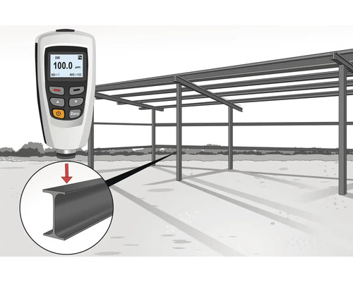 Messgerät zur Schichtdickenmessung auf einem Stahlträger