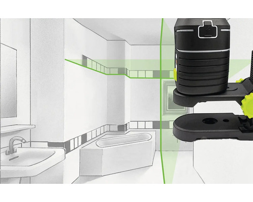 Kreuzlinienlaser im Badezimmer für Ausrichtung
