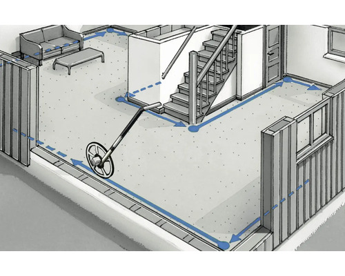 Illustration eines Hauses mit einem Messrad, das die Entfernung misst