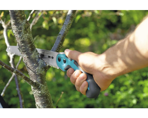 Eine Astsäge im Einsatz an einem Baum.