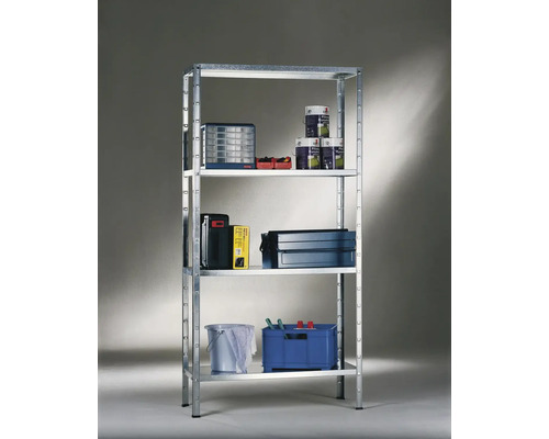 Regal mit fünf Ablageflächen und Werkzeugkisten