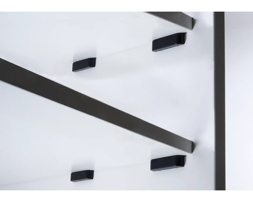 Detailansicht eines Schranks mit Regalböden und Halterungen