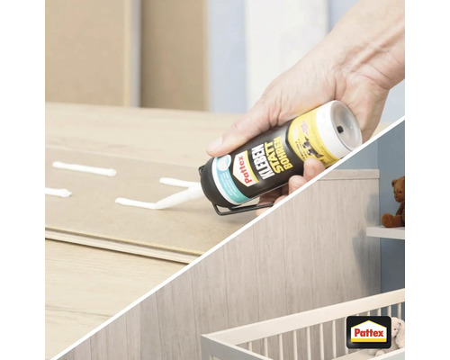 Auftragen von Montagekleber und Pattex Logo.