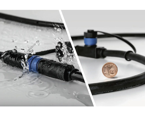 Wasserdichte Kabelverbindung mit Euro-Cent-Münze zum Größenvergleich