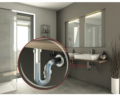 Badezimmer Waschbecken mit Siphon-Funktionsdarstellung