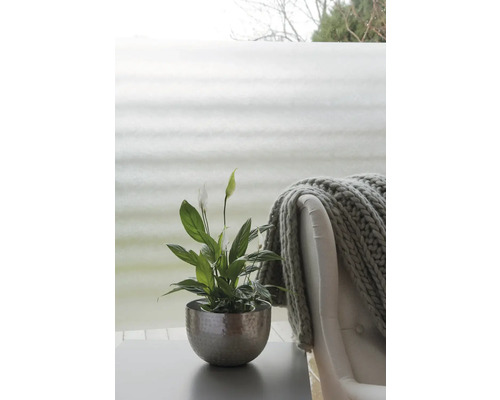 Friedenslilie in einem Topf auf einem Tisch neben einem Sessel mit einer Decke