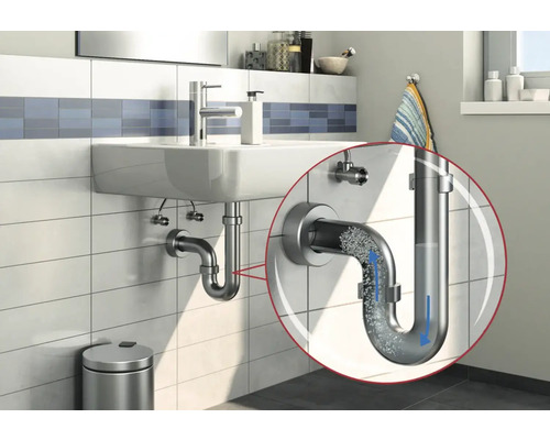 Installierter Siphon unter einem Waschbecken im Badezimmer.