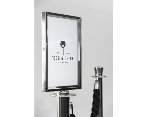 Absperrständer mit Informationsrahmen für Speisen und Getränke