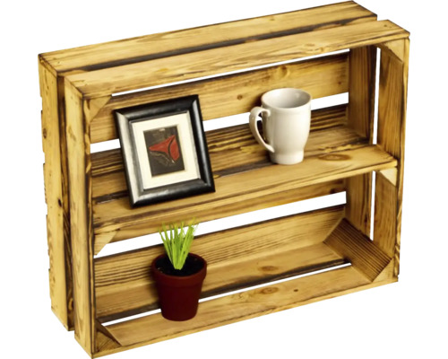 Holzkiste mit zwei Regalböden zur Aufbewahrung von Gegenständen