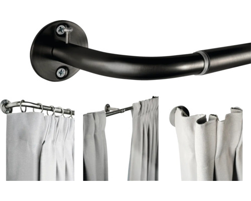 Gardinenstange mit Halterungen und Vorhängen