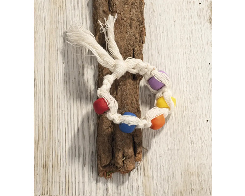 Spielzeugring für Tiere mit Baumwollkordel und Holzperlen