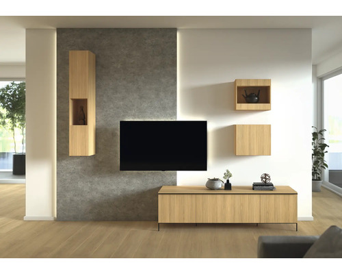 Wohnzimmer mit TV-Wand, Unterschrank und Hängeschränken