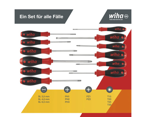 Wiha Schraubendreher Set mit Schlitz, Kreuzschlitz, Pozidriv und Torx Profilen