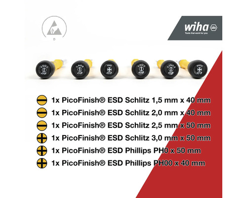 Wiha PicoFinish ESD Schraubendreher Set mit Schlitz und Phillips Profil