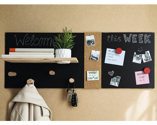 Wandorganizer mit Tafel, Regal, Haken und Korktafel zur Wandmontage