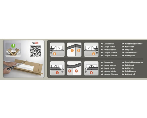 Anleitung zum Schneiden von Zierleisten mit einer Schneidlade für Innen- und Außenecken